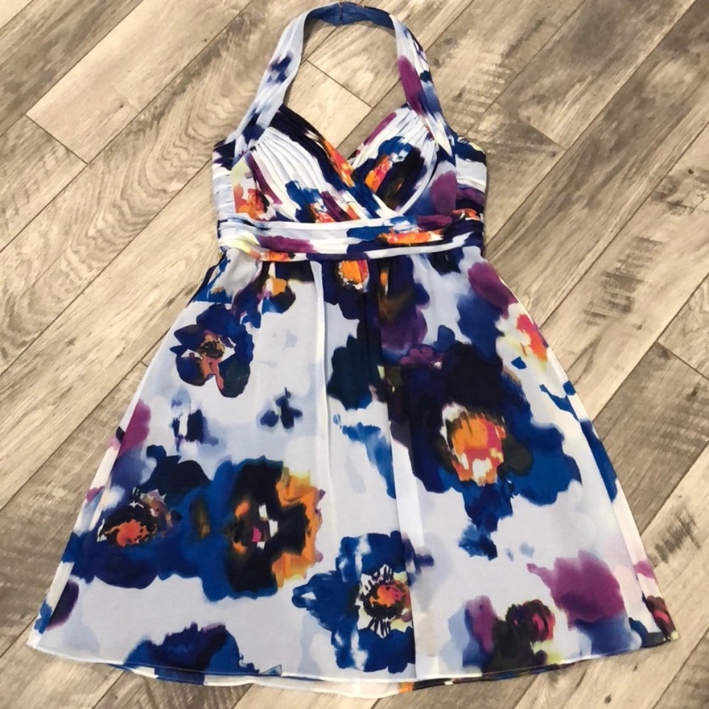 Donna Morgan Chiffon Floral water Color Halter - Picture 3 of 5